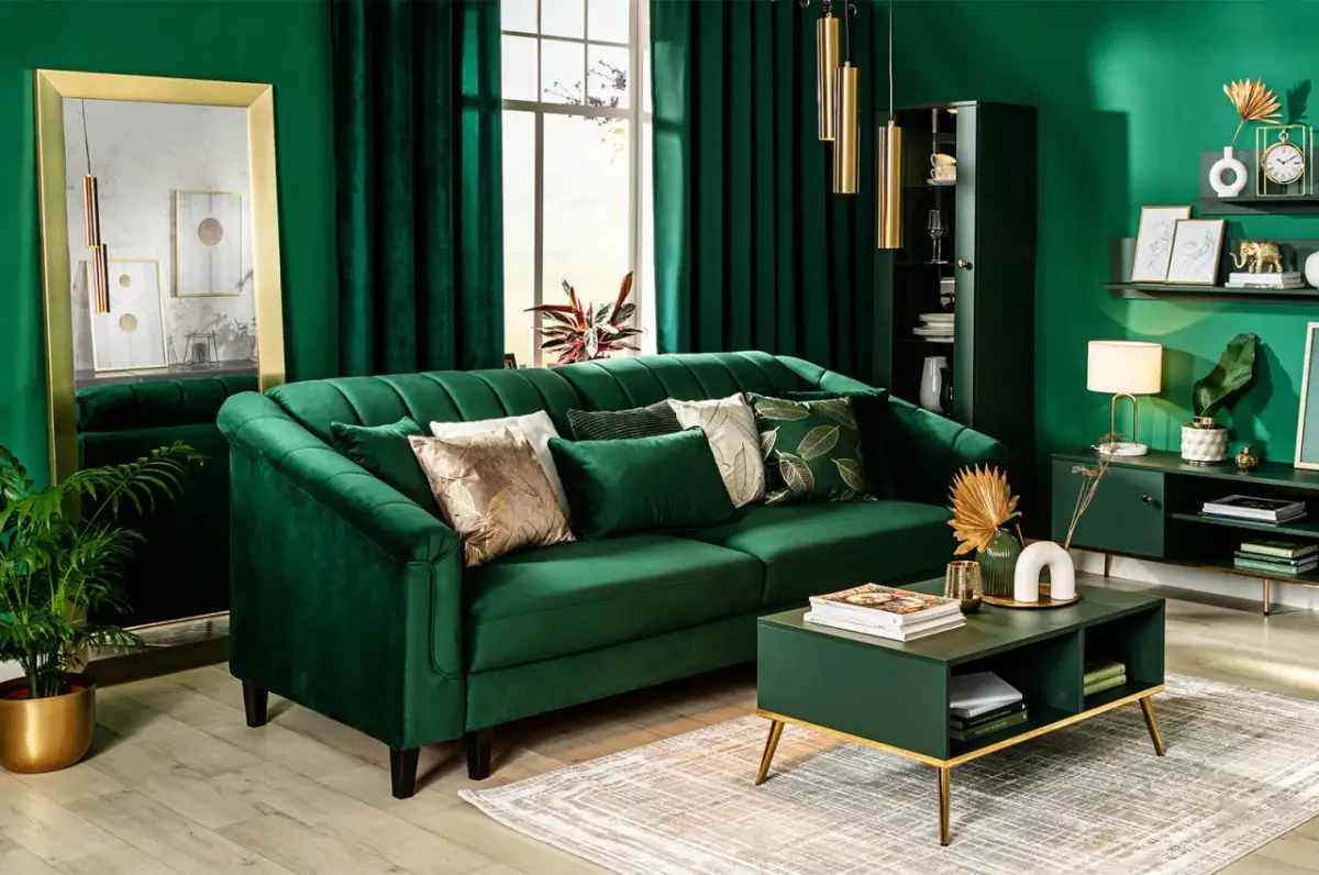 Zielona kanapa w salonie: Odkryj idealne połączenia kolorów!