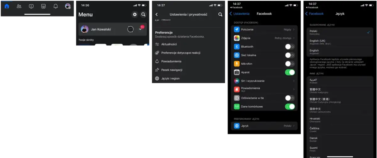 Jak zmienić język na Facebooku: Menu > Ustawienia i prywatność > Język i region > Język. Wybierz preferowany język z listy.
