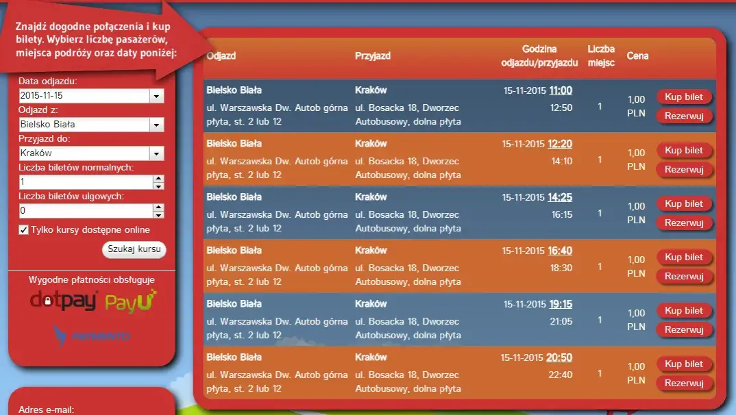 Lajkonik Bielsko-Biała Kraków: Rozkład jazdy, ceny, bilety online