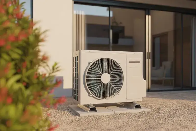 Powietrzna pompa ciepła powietrze–woda przy oknie domu