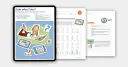 Illustration einer jungen Frau, die auf einem Laptop tippt, umgeben von Icons wie Lupe, Fragezeichen und Nachrichten.