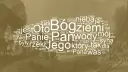 Słowa z Psalmu 148 tworzą chmurę, gdzie "Oto Bóg ziemi" i "Pan wody" dominują. W tle widać fragmenty malowidła.