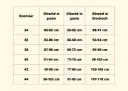 Tabela rozmiarów od 34 do 44. Rozmiar 40 odpowiada obwodowi w pasie 91-94 cm i biodrach 99-102 cm.