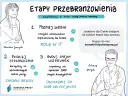 Grafika przedstawia etapy przebranżowienia: poznaj siebie, działaj strategicznie, buduj spójny wizerunek. Pomaga w procesie zmiany branży.