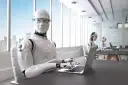 Roboty pracują w biurze, sugerując, jakie zawody zastąpi sztuczna inteligencja.