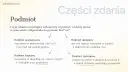 Podmiot i orzeczenie w klasie 4. Schemat wyjaśnia rodzaje podmiotu: gramatyczny, logiczny, domyślny i szeregowy.
