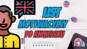 Grafika przedstawia elementy do napisania listu motywacyjnego po angielsku: rysunek osoby, flagę Wielkiej Brytanii, słuchawki i telefon.