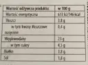 Tabela wartości odżywczych: ile kalorii ma sushi z Biedronki? 146 kcal w 100g. Tłuszcz 3,8g, węglowodany 23g, białko 3,8g.