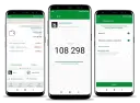 Trzy ekrany smartfonów pokazujące aplikację bankową z kodem BLIK i ustawieniami.