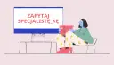 Kobieta z książką, jak opisać samopoczucie, siedzi przed ekranem z napisem "Zapytaj specjalistę".