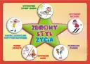 Grafika ilustruje elementy zdrowego stylu życia: wypoczynek, aktywność, radość, higienę, odpowiedni ubiór i prawidłowe żywienie.