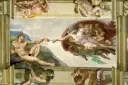 Boski dotyk, iskra życia. Michelangelo ukazuje stworzenie świata, gdy Bóg tchnie życie w Adama.