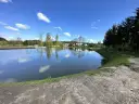 Piękny, świeżo wykopany staw. Zastanawiasz się, ile kosztuje wykopanie stawu? Warto zainwestować w taki krajobraz.
