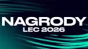 Napis "NAGRODY LEC 2026" na ciemnym tle z zielonymi pasami.