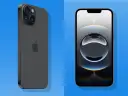 Zwei iPhones, eines von hinten mit Kameras, das andere von vorne mit Wallpaper.
