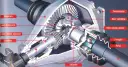 Przekrój mechanizmu dyfer, ukazujący koła zębate, łożyska i półosie.
