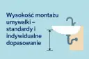 Wysokość umywalki: standardy i indywidualne dopasowanie. Ilustracja pokazuje umywalkę z zaznaczoną miarą wysokości montażu.