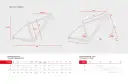 Schemat geometrii ramy rowerowej z wymiarami i tabelą rozmiarów S, M, L.
