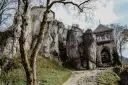 Ruiny zamku na skale, idealne miejsce, by odkryć, co zwiedzić w Małopolsce. Kamienna wieża i skalne ściany zapraszają do podróży w przeszłość.