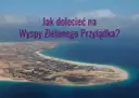 Widok z lotu ptaka na wyspę z zabudowaniami i turkusowym morzem.