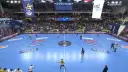 Mecz piłki ręcznej EHF Champions League, zawodnicy PSG walczą o zwycięstwo. Vive PSG!