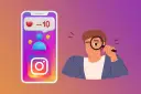 Mann mit Lupe schaut auf Instagram-App mit Herz und -10 Followern.