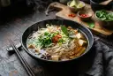 Parująca miska pho z tofu, kiełkami, kolendrą i chili. Aromatyczny bulion i makaron ryżowy zachęcają do spróbowania.