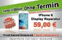 Ein weißes iPhone mit gesprungenem Display, daneben ein Angebot für iPhone 6 Display Reparatur für 59€.