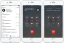 Trzy ekrany iPhone'a pokazujące nagrywanie rozmów. Widzimy kontakt, ekran rozmowy i ekran połączenia z innymi.