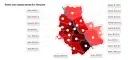 Mapa Warszawy z zaznaczonymi dzielnicami i średnimi cenami wynajmu kawalerki. Ceny mieszkań Warszawa różnią się w zależności od lokalizacji.