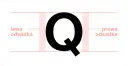 Duża, czarna litera Q, jak monogram, z zaznaczonymi lewą i prawą odsadką.