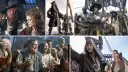 Kolaż scen z filmu "Piraci z Karaibów: Klątwa Czarnej Perły". Kapitan Jack Sparrow i jego załoga w akcji.