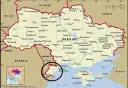Mapa Ukrainy i Mołdawii. Czarnym okręgiem zaznaczono południową część Mołdawii, która nie ma dostępu do Morza Czarnego.