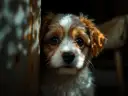 Adorable cachorro con ojos brillantes, demostrando que los perros tienen visión nocturna.