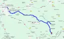 Mapa drogowa Podkarpacia z zaznaczoną trasą motocyklową od Nowego Sącza do okolic Hańczowej.