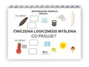 Sekwencje karty pracy: piórko, poduszka, słoń, ciężarek, pióro. Termometr, lód, słońce, kawa, lody.