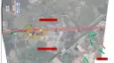 Mapa drogowa z zaznaczoną autostradą A6, węzłami, MOP-ami Kołbaskowo Północ i Południe, linią kolejową oraz drogami lokalnymi w okolicach Kołbaskowa.