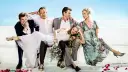 Aktorzy z filmu Mamma Mia: Colin Firth, Stellan Skarsgård, Pierce Brosnan, Amanda Seyfried i Meryl Streep.
