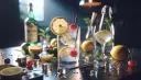 Orzeźwiający Tom Collins i John Collins z cytryną i wiśnią, obok butelki ginu i składników.