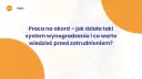Praca na akord – jak działa taki system wynagradzania? Grafika przedstawia terminal płatniczy i tekst o systemach wynagradzania.