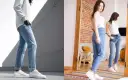 Mężczyzna i kobieta w jasnych jeansach, prezentujący wygodę i styl.