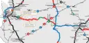 Mapa drogowa z zaznaczoną drogą ekspresową S10, pokazującą jej przebieg między Szczecinem a Bydgoszczą, z zaznaczonymi odcinkami w budowie.