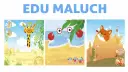 Zadania dla 2 latka do druku: wesoła żyrafa, krab na plaży i lisek w jesiennym lesie.