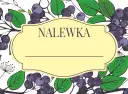 Ilustracja z aronią i liśćmi, z żółtą ramką z napisem "Nalewka".