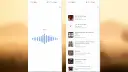 Zwei Smartphone-Bildschirme: Links eine Musikerkennungs-App mit Wellenform, rechts eine Liste mit Songvorschlägen.