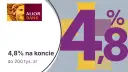 Logo Alior Bank i duża grafika z liczbą 4,8% oraz tekstem "4,8% na koncie do 200 tys. zł".