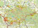 Mapa turystyczna Gór Izerskich z zaznaczonymi szlakami, miejscowościami i wzniesieniami.