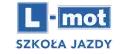Logo szkoły jazdy "L-mot" z napisem "SZKOŁA JAZDY".
