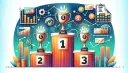 Trzy puchary na podium z numerami 1, 2, 3, symbolizujące najlepsze obligacje.