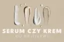 Smugi kremów i serum na beżowym tle. Czy na serum trzeba nakładać krem? Tekst: SERUM CZY KREM CO NAJPIERW?